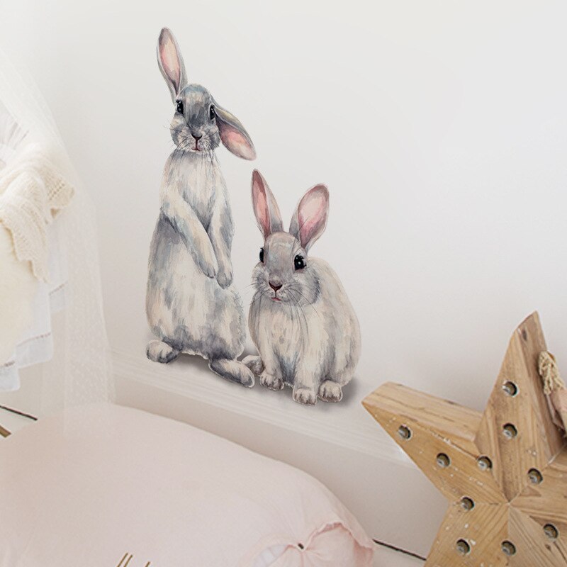 To cxute kaniner væg klistermærke børns børneværelse boligindretning aftageligt tapet stue soveværelse vægmaleri bunny klistermærker
