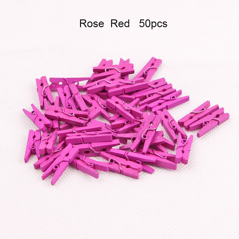 50pcs Small Size 2.5cm Mini Natural Wooden Clips For Photo Clips Clothespin Craft Decoration Clips Pegs: Rose Red