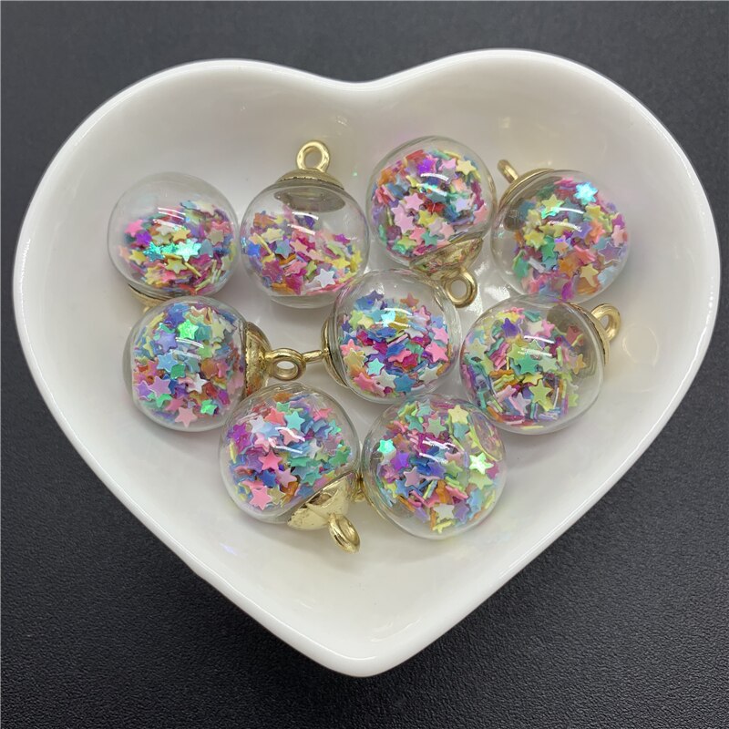 5pcs/Lot 16mm Mini Glass Bottles With Star Sequin Charms Pendant Beads For Jewelry Making DIY Earring Charms