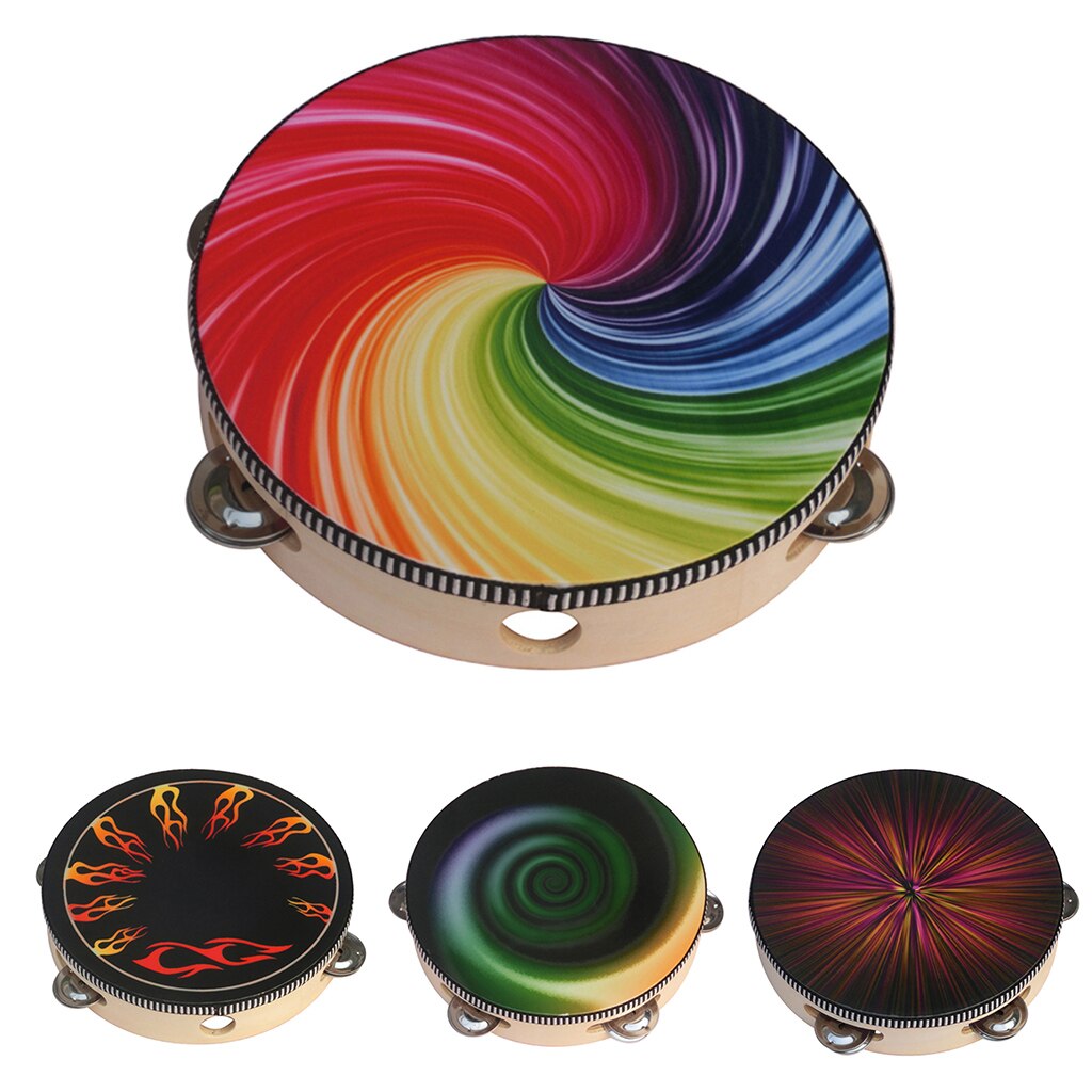 Handheld Tambourine Timbrel Hand Drum 8'' for Party KTV Band Accompaniment