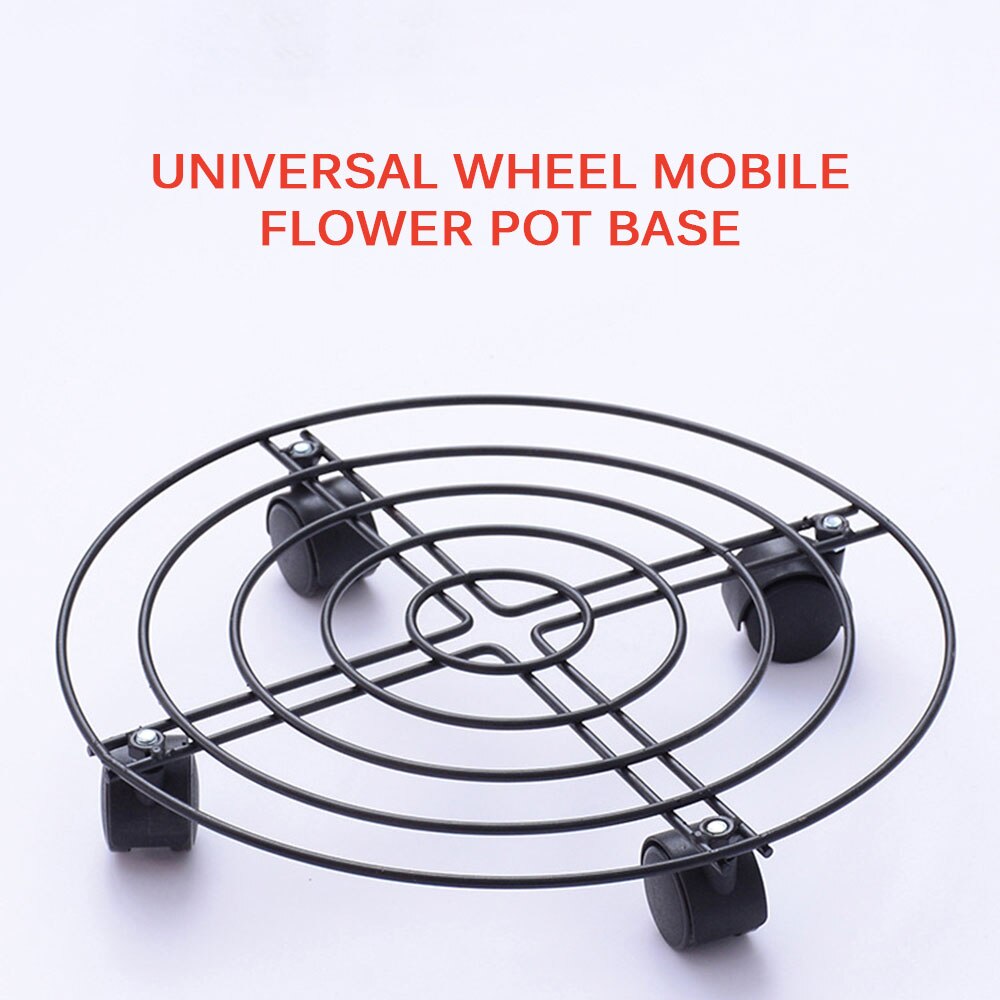 Moveable Pot Bracket Black Metal Hollow Pot Mover With Four Wheels Moveable Pot Holder Pot Trolley Mover For Balcony Flower Shop