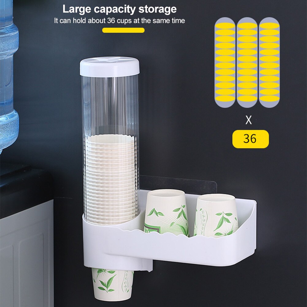 Disposable Cup Dispenser Wall Mounted Hospital Water Cooler ABS Automatic Space Saving Home Office Organizer Kitchen Anti Dust