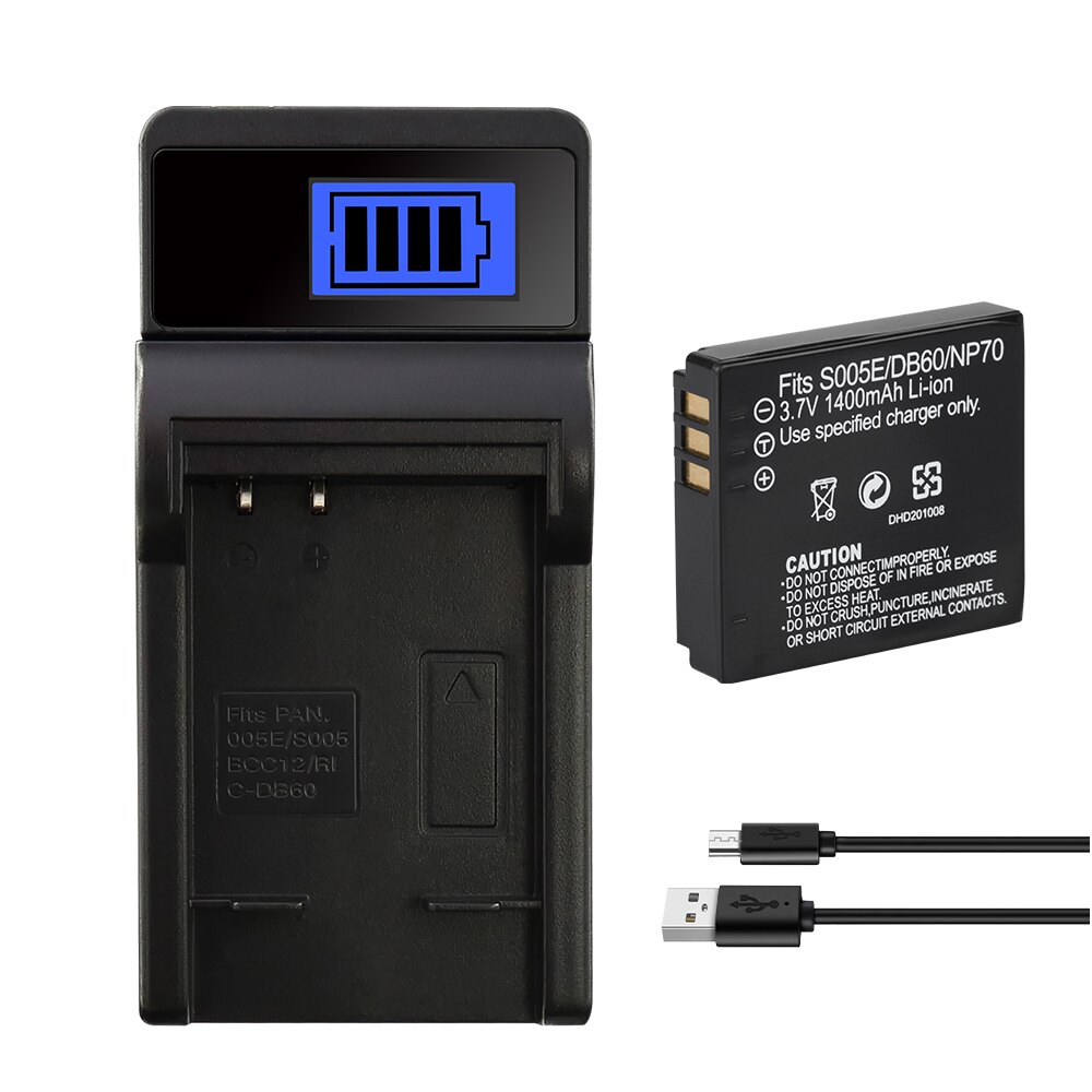 CGA-S005 S005E DB60 NP70 Batterie For Panasonic Lumix DMC-FX180,LX1,LX2,LX3 FX01 FX07 FX3 FX100 1400mAh Camera Battery CGAS005E: 1Charger 1Battery