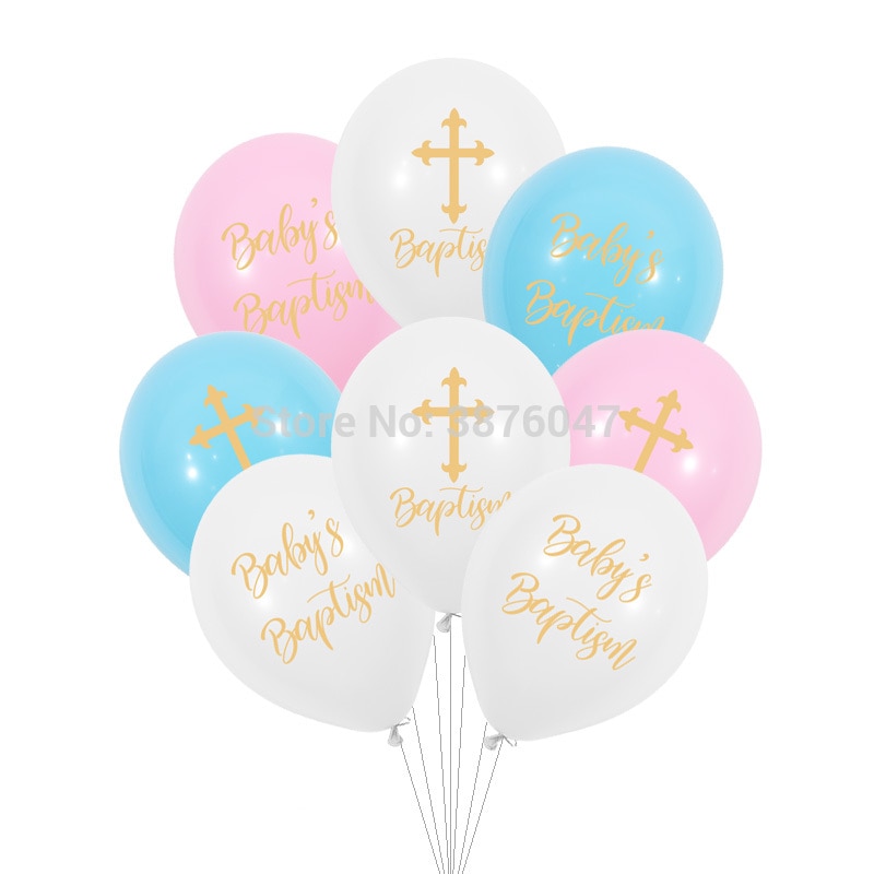 12 Stks/partij Baby 'S Doop Ballonnen Gelukkig Gedoopt Baby Shower Partij Decoratie Gouden Kruis Mijn Doop God Bless Gedrukt Ballon