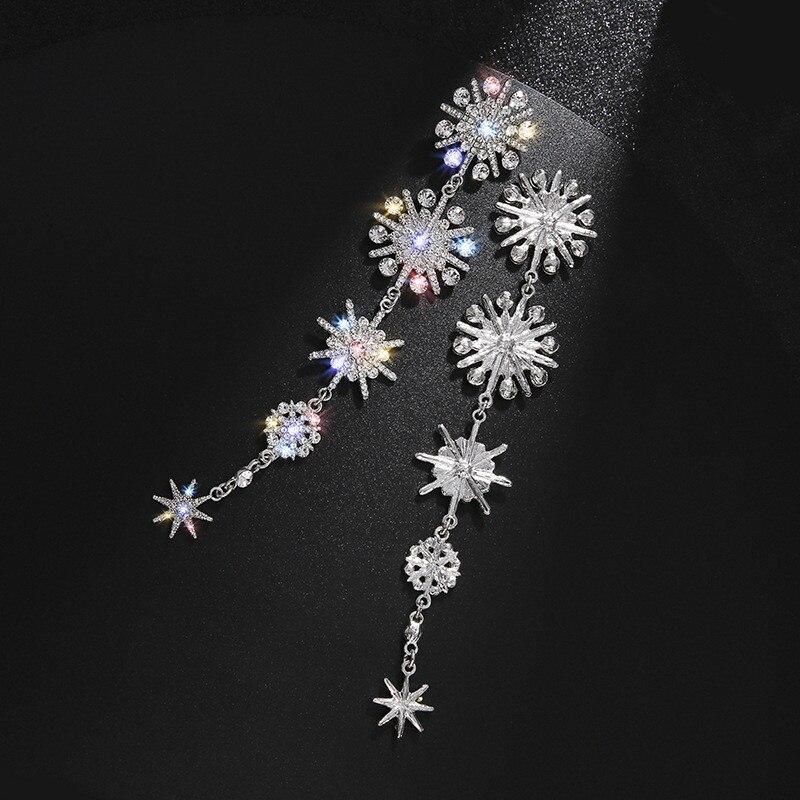 FYUAN – boucles d&#39;oreilles flocon de neige et strass pour femmes, longues, pompon, étoile, cristal, de mariage, de fiançailles