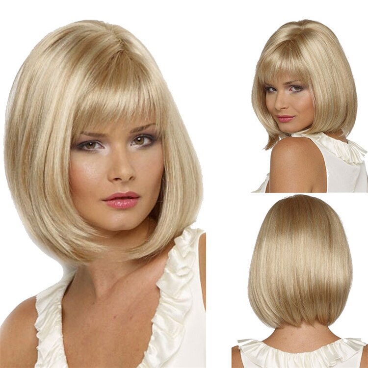 Grillige W Synthetische Korte Bob Rechte Pruiken Blonde Kleur Pruik Voor Vrouwen Natural Hittebestendige Haar: mixed blonde