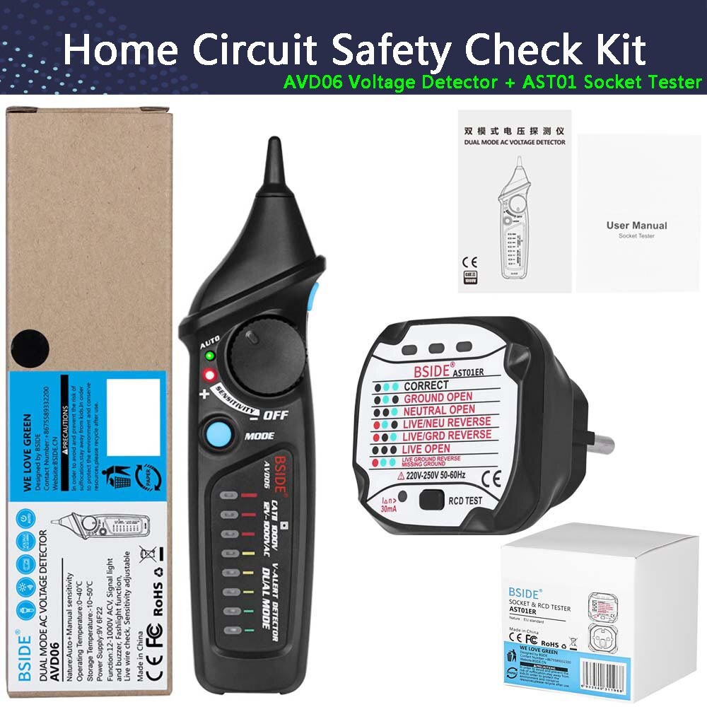 Beröringsfri spänningsdetektor testare avd 06 uttag vägg ac eluttag live test penna indikator 12 ~ 1000v match multimeter bside: Avd 06 ast 01er eu