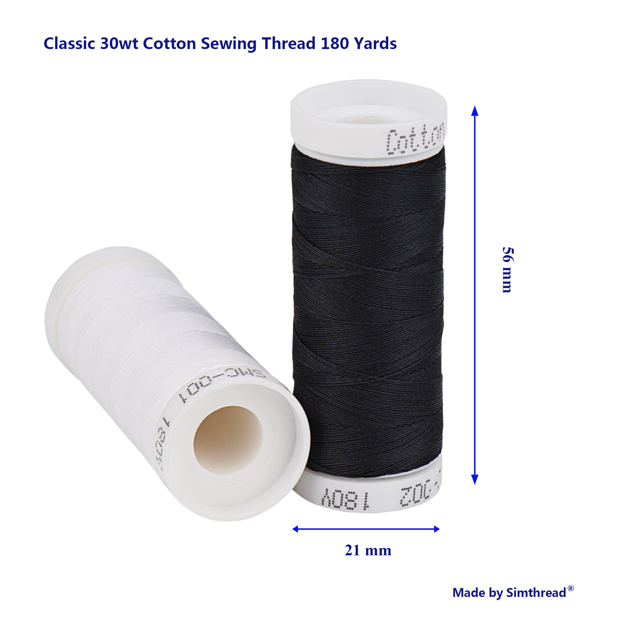 Simthread White and Black 30WT Cotton Sewing Thread for Hand or Machine Embroidery Sewing Quilting Piecing Applique etc