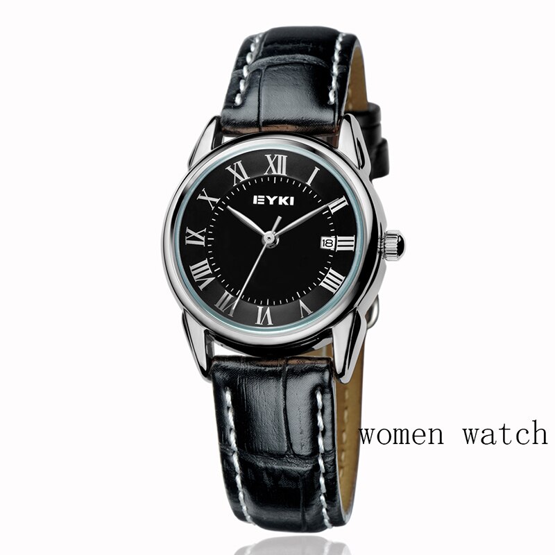 EYKI Paar Horloges Vrouwen Kalender Grote Wijzerplaat Quartz Horloge Mannen Lederen PU Waterdicht Horloge Klok Relogio Reloj: women black watch