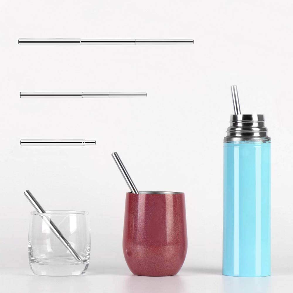 Collapsible Reusable Straw Portable Stainless Steel Telescopic Metal Drinking with Case and Brush for Travel Outdoor