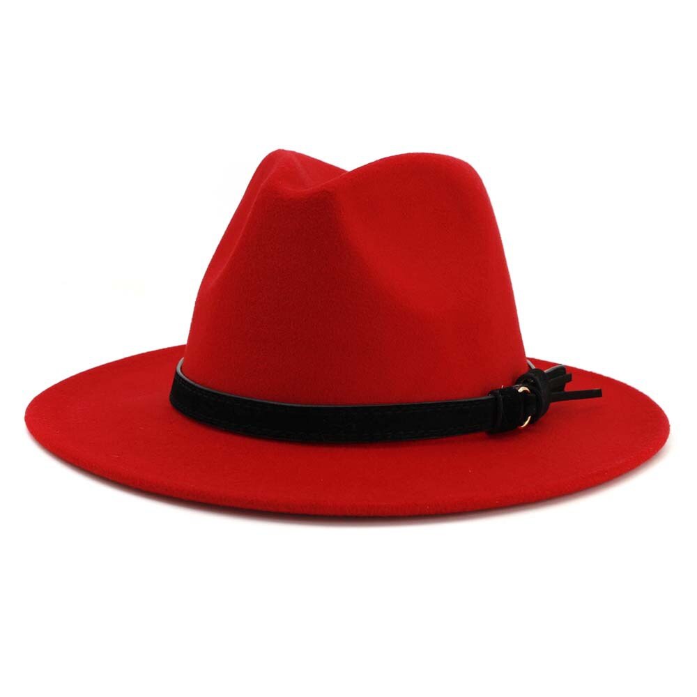 Vintage sommar bred brätte fedorahatt kvinnor lädersnöre imitation ylle jazzhatt keps chapeau för resor