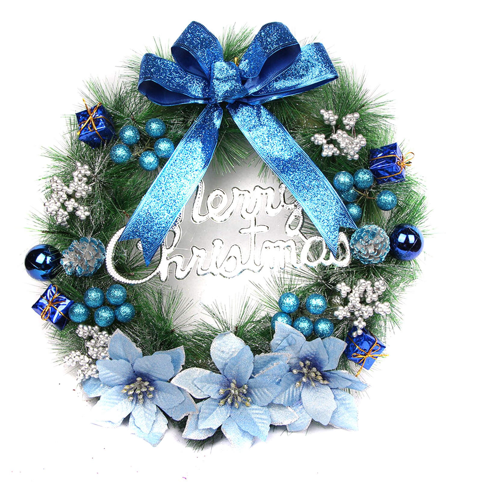 Kerst handgemaakte kransen kunstmatige slingers met bellen strik kerst voordeur muurdecoratie 30/40cm: Blauw / 40cm