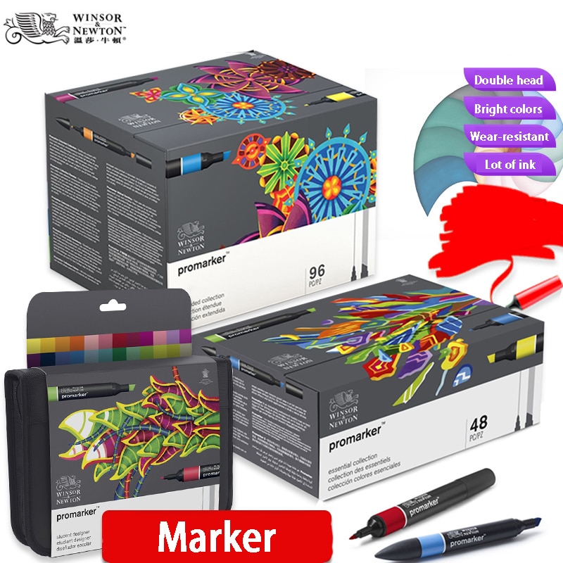 WINSOR &amp; NEWTON Promarker 6/12/24/48/96 Colors Set Twin/ Double Tip Alcohol Based Marker Pens Pro Marker For Artists