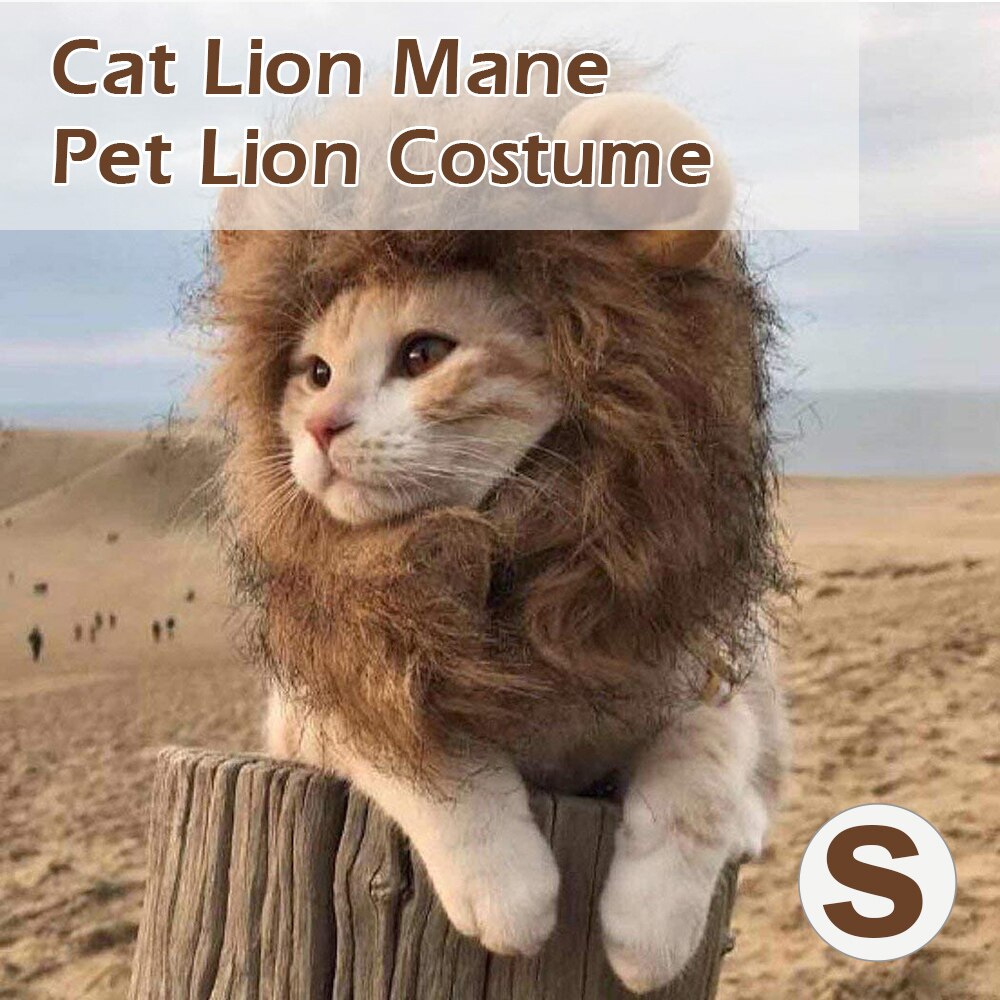 Funny Cute Pet Costume Cosplay Lion Mane Wig Cap Hat for Cat Halloween Xmas Clothes Fancy Dress with Ears Autumn Winter