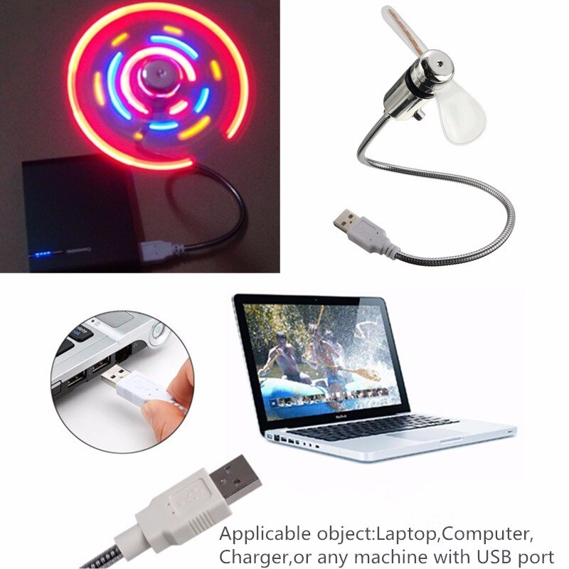 Durable Mini USB Fan portable gadgets Flexible Gooseneck LED Clock Cool For laptop PC Notebo