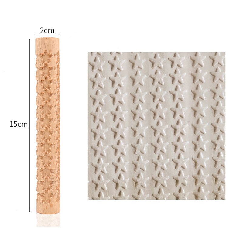 Rodillo de textura de madera para cerámica, herramienta de modelado con relieve de árbol, piedra, patrón de flores, rodillo de barro, escultura de cerámica artesanal: Star