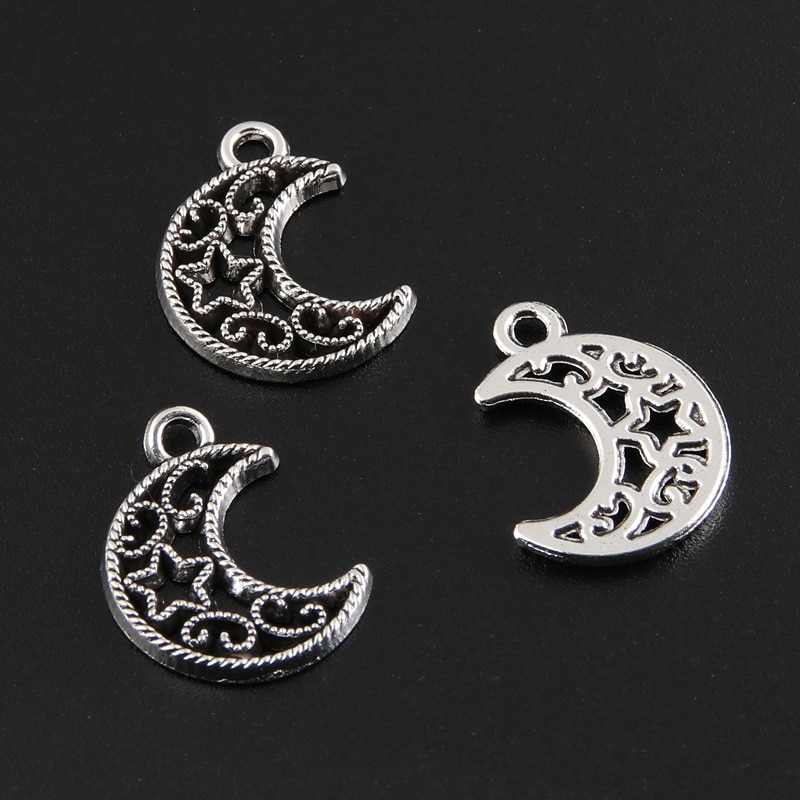 50 stücke Silber Farbe Kleine Hohl Sterne Mond Reize Halbmond Anhänger Für DIY Handgemachte Metall Legierung Schmuck Machen Zubehör