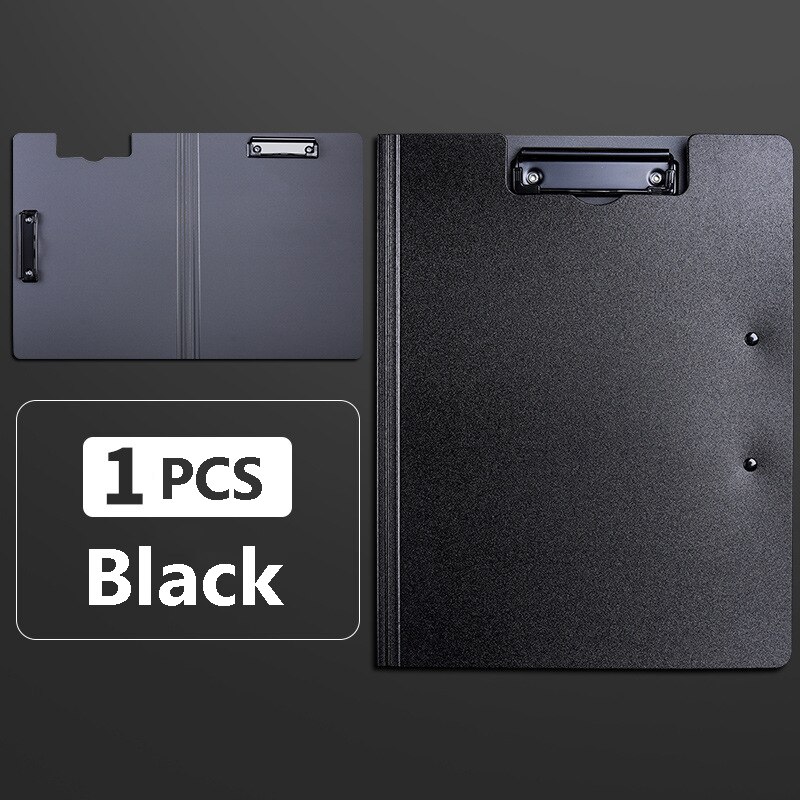 A4 File Folder Clipboard Writing Pad Memo Clip Board Double Clips Test Paper Storage Organizer School Supplies Office Stationary: Black