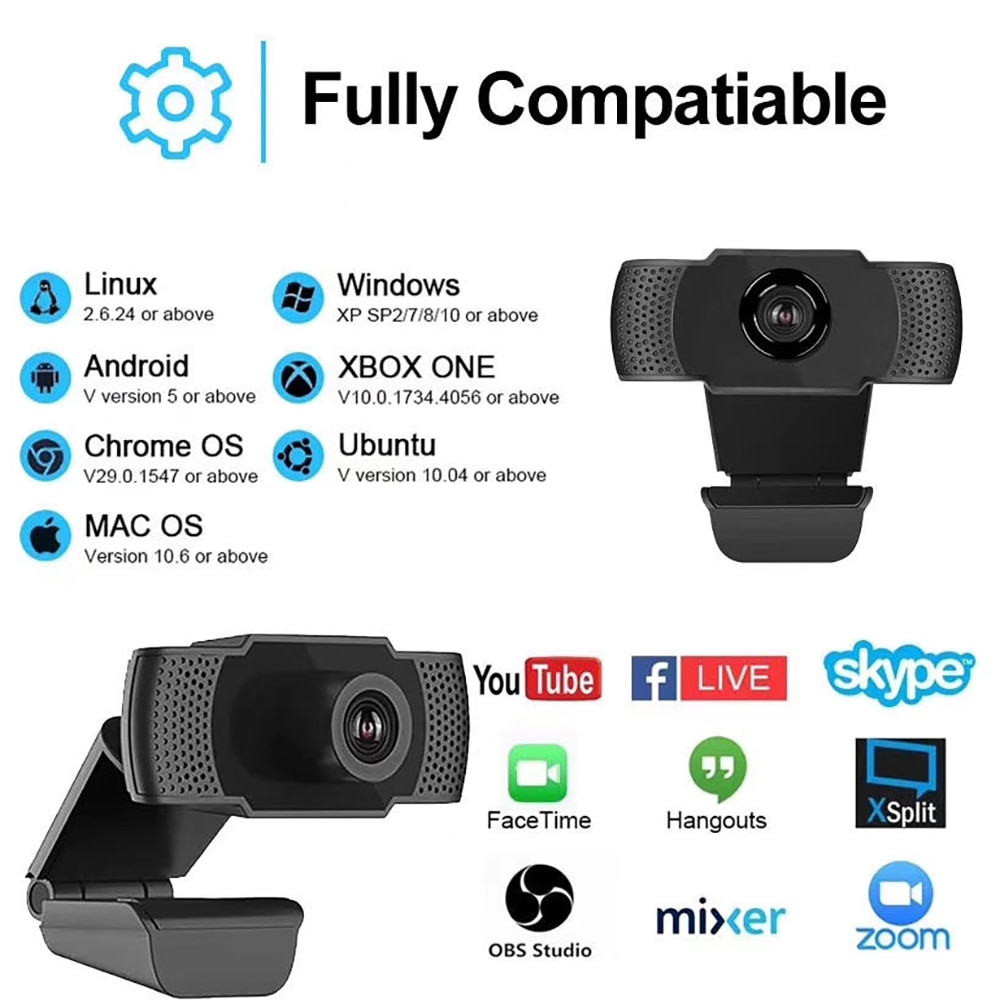 Willkey Full HD 1080P Computer Camera USB Web Camera Drive Free Webcams Built-In Sound-absorbing Microphone 1920*1080 Resolution