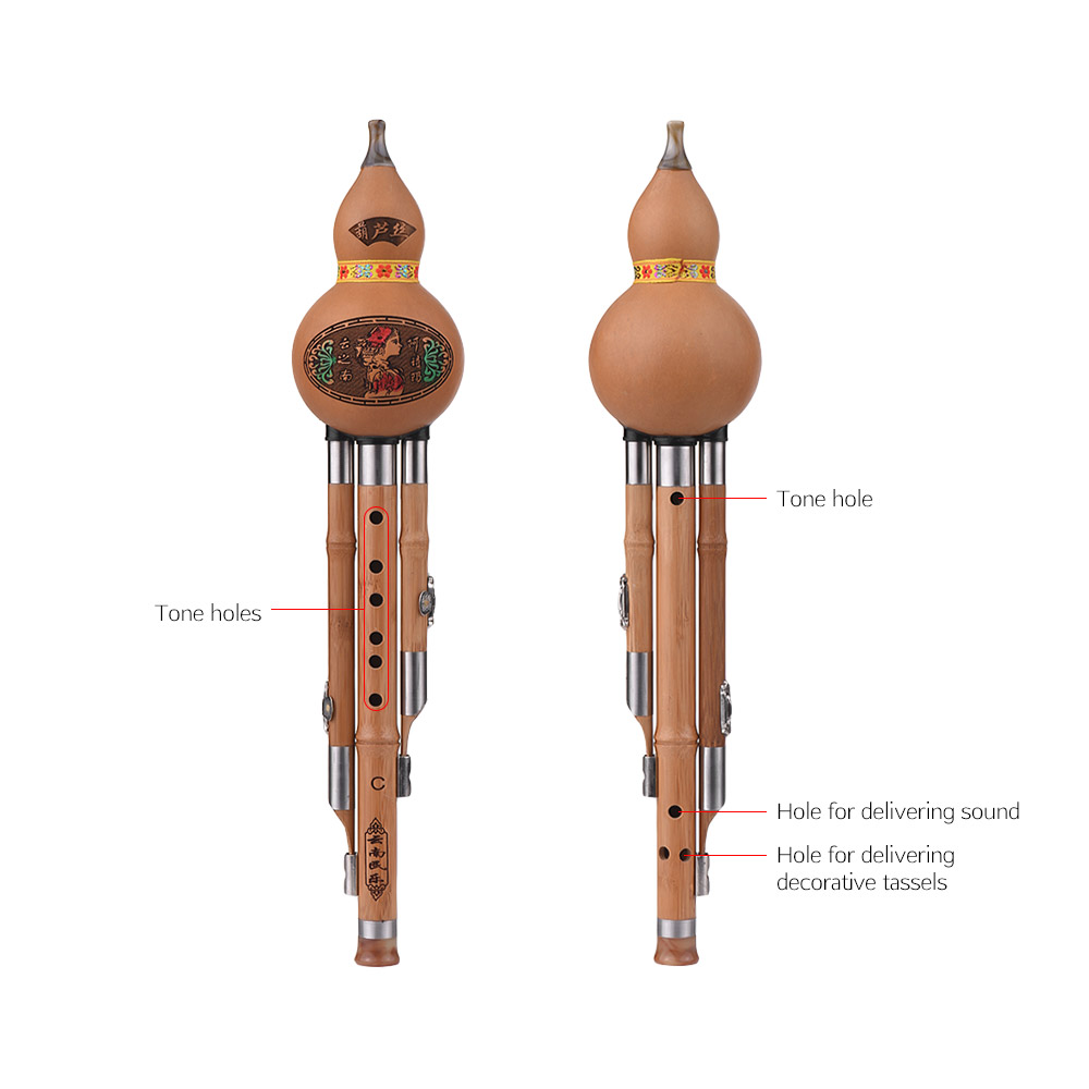 Diskant c-nøgle hulusi cucurbit fløjte flaske kalebass bambus rør kinesisk traditionelt instrument med kinesisk knude bæretaske