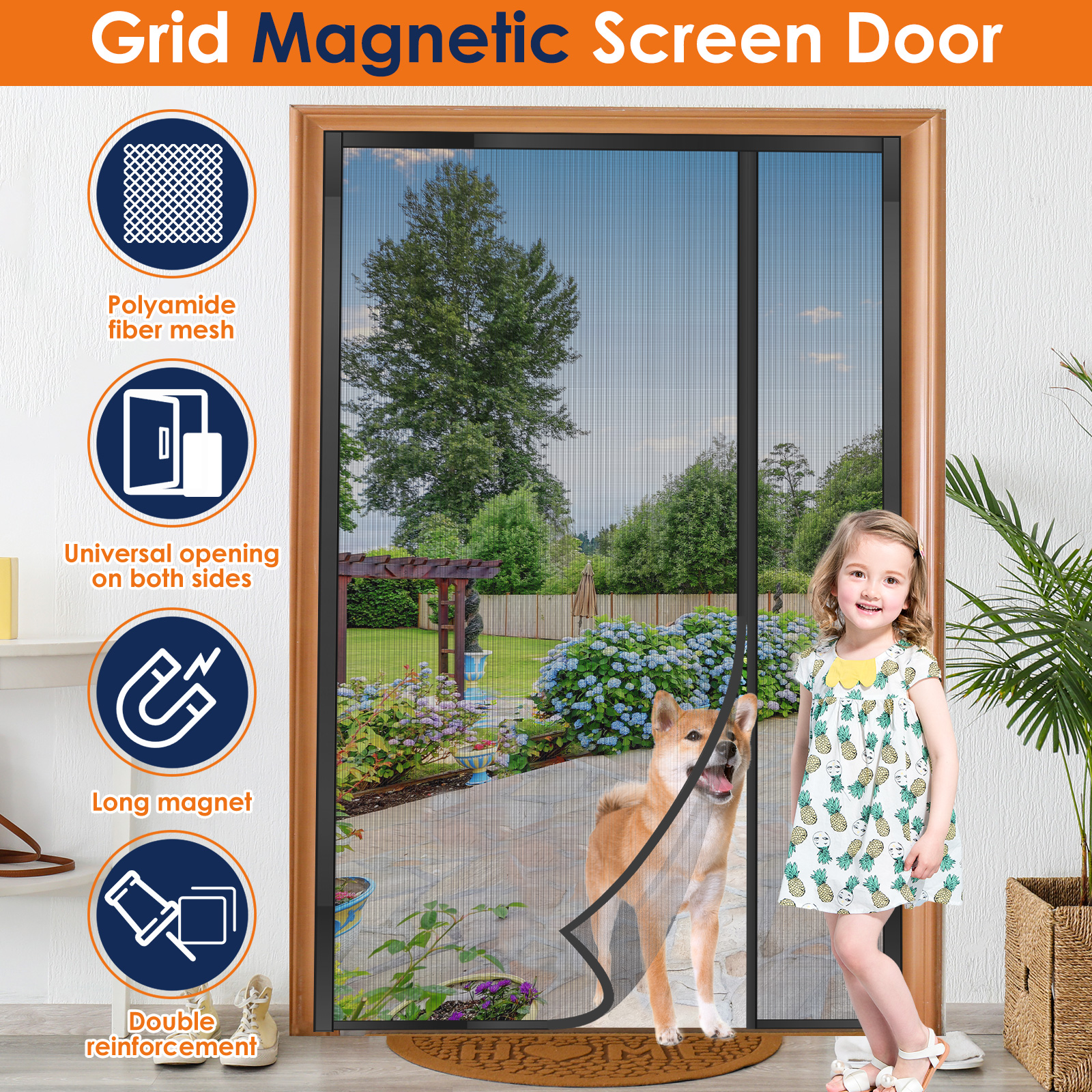 Magnetic Screen Door Full Strip Magnets Self Sealing Mesh Screen Doors Hands Free Polyamide Fiber Net Easy to Install for Home