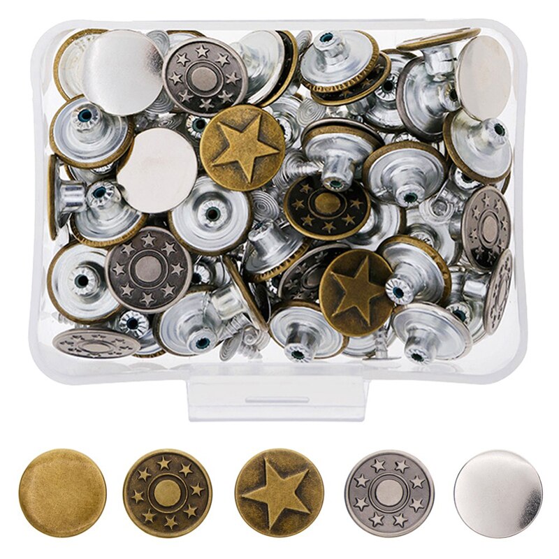 50 conjuntos/Paquete de botones vaqueros mezclados de 17mm botones de tachuelas disfraz de Metal botón vaquero accesorios de costura de repuesto: Default Title
