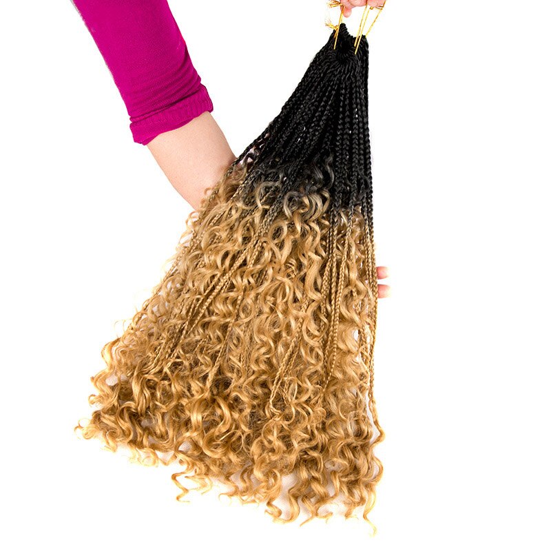 24Inch Box Braids Hair Boho Braids Ombre Synthetic Curly Crochet Braiding Hair Extension Messy Goddess Black Brown: T1B 27