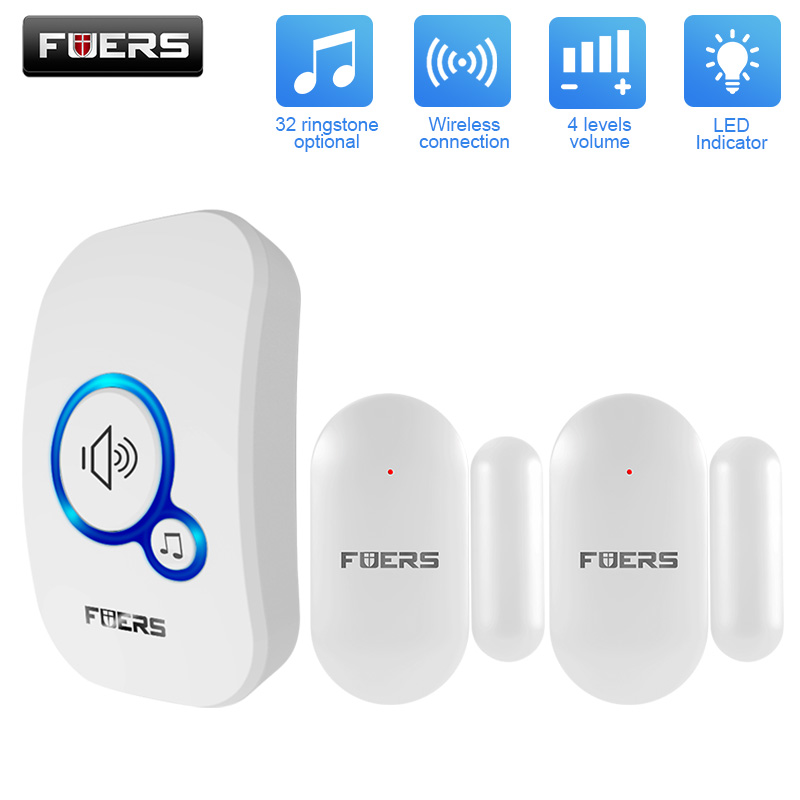 FUERS Drahtloser Türsensor, Alarm, Türklingeln, Glockenspiel, Heimsicherheit, Bewegungsmelder, Besucheralarm, Willkommensglockenspiel, Einbruchalarmsystem: Braun / uns-Stecker