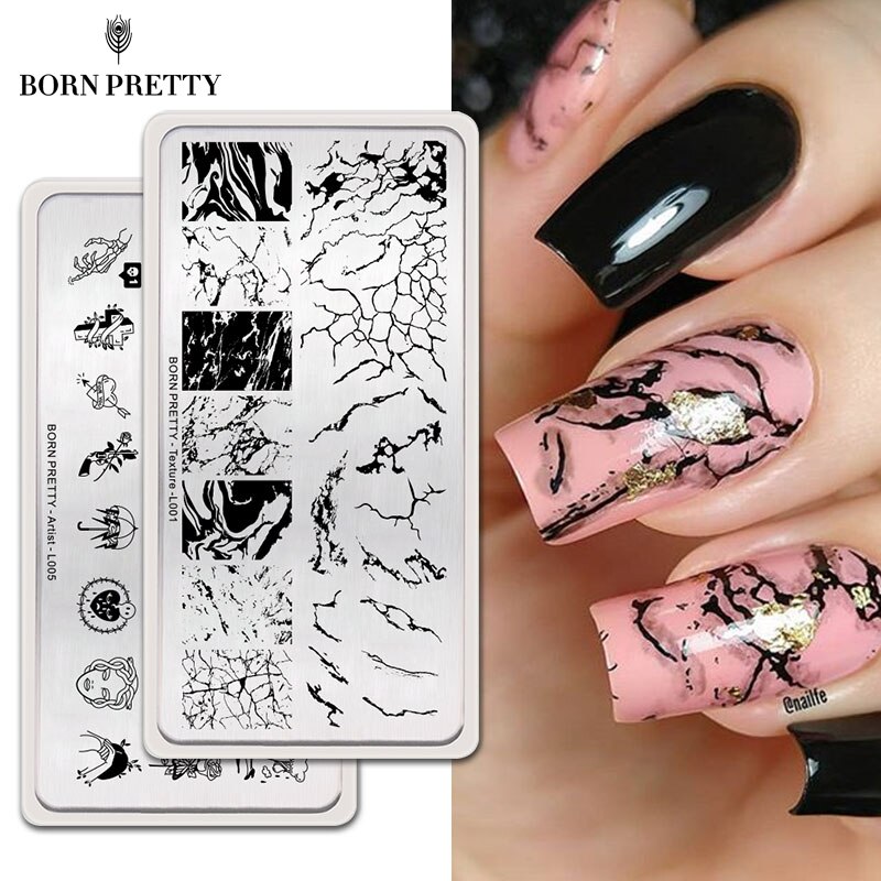 GEBOREN ZIEMLICH 2Pcs Nagel Stanzen Platten Set Rechteck Blume Geometrische Muster Nail art Bild Stempel Vorlage DIY Maniküre