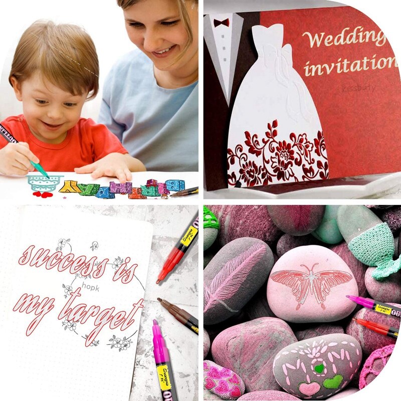 24 Colours Paint Marker Double Line Marker Pens Outline Metallic Glitte Markers Art Drawing Pens Highlighter Christmas Crafts