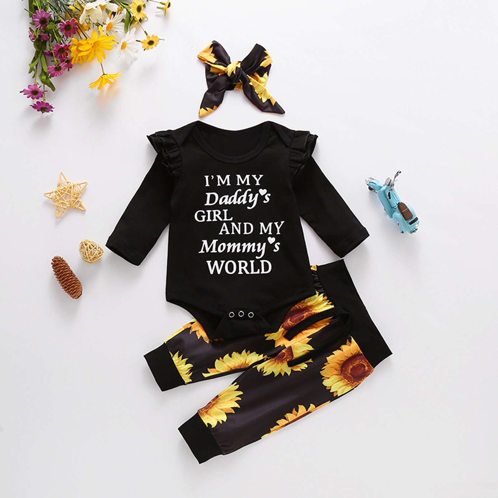 Lettera di Stampa Vestiti Del Bambino Set Infante Appena Nato Del Bambino Delle Ragazze Dei Ragazzi Del Pagliaccetto Dei Pantaloni Della Tuta Fascia Outfit Set Ubranka Dla Niemowlat: Black  / 18-24M
