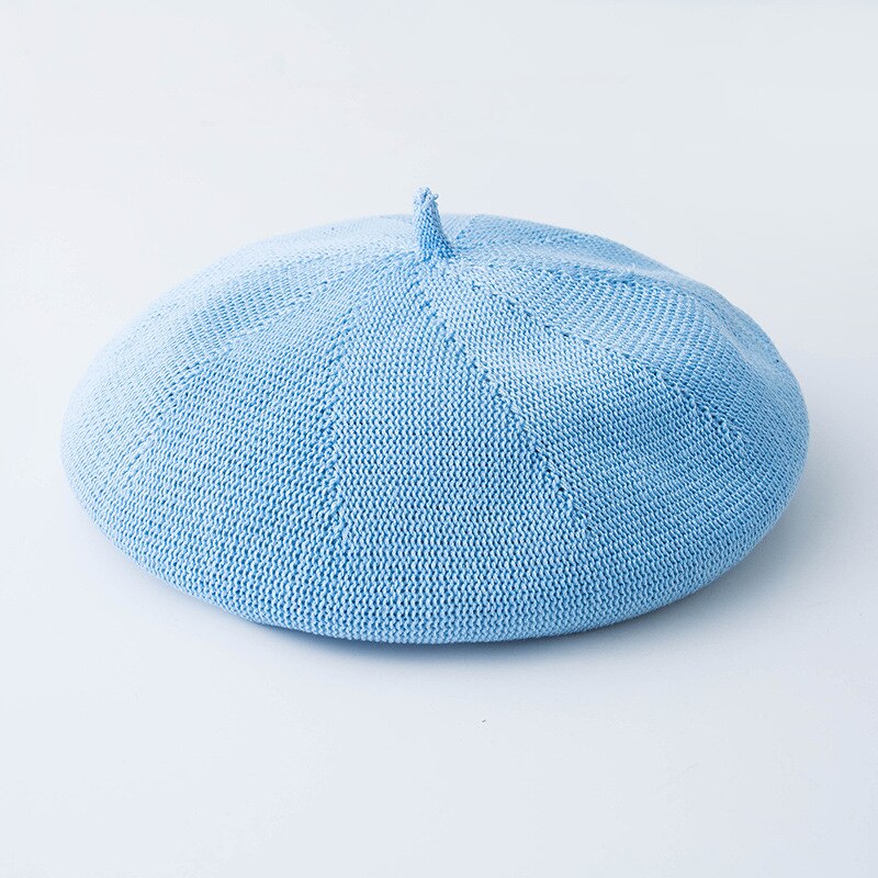 Women's Pure Color Grass Beret Hat Lady French Artist Retro Beret Hat Spring Summer Casual Thin Breathable Beret: blue