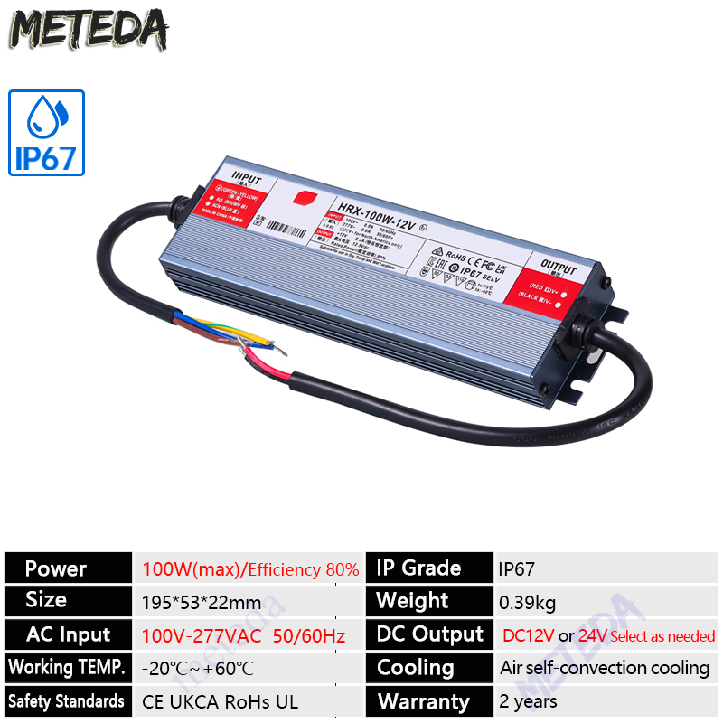 Transformador de iluminación de fuente de alimentación impermeable IP67 AC100V ~ 277V a DC 12V 24V Controlador LED 100W 200W 300W 400W 500W adaptador para exteriores: Azul / 230 V