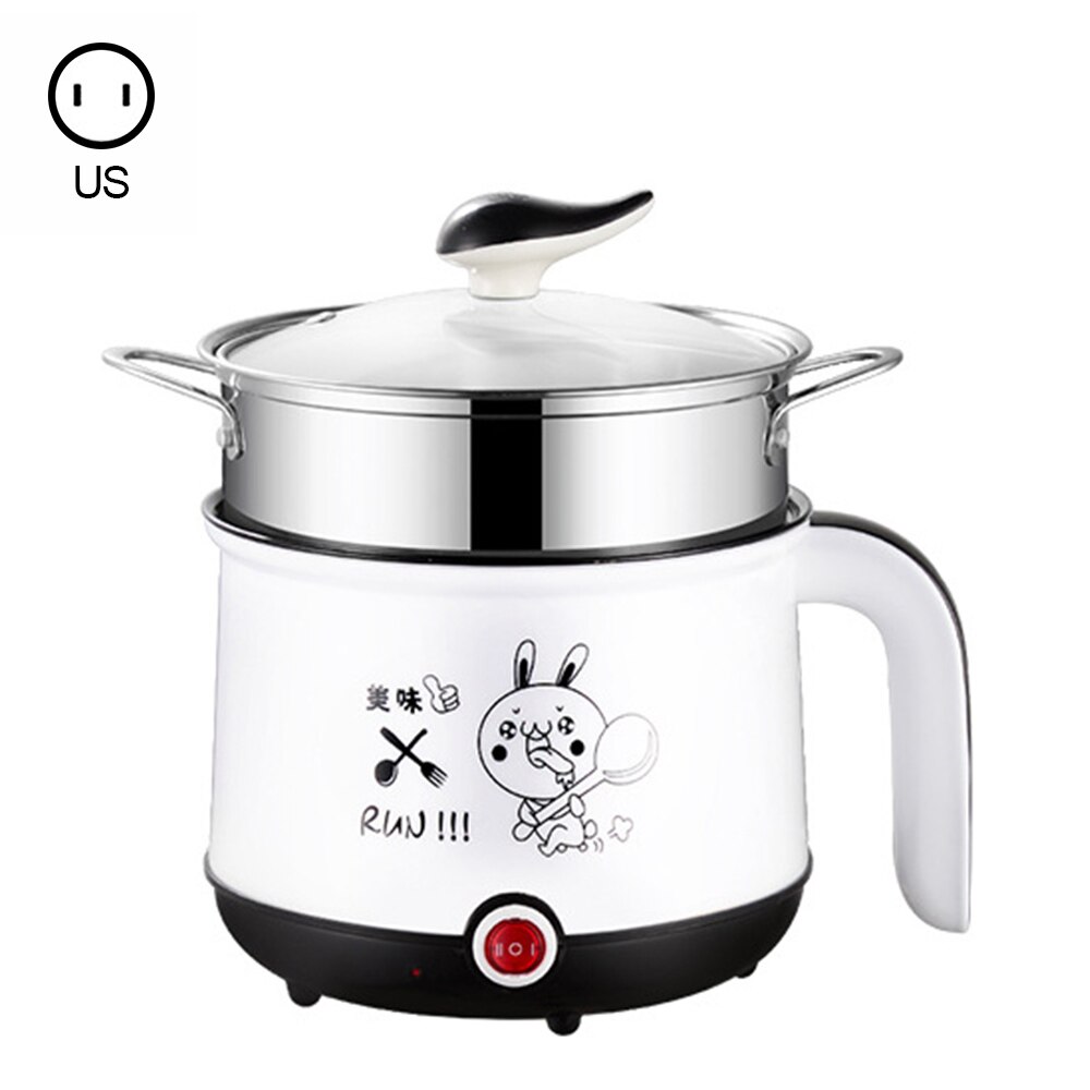 Mini Multifunction Electric Cooking Machine Single/Double Layer Available Pot Multi Electric Rice Cooker Non-stick pan: White