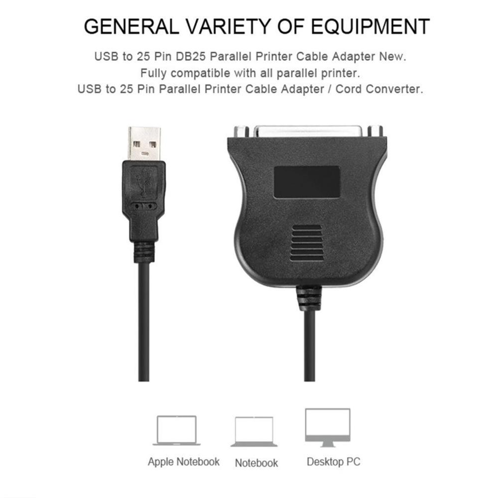 Black Bi-directional Parallel Interface Communication USB to 25 Pin DB25 Parallel Printer Cable Adapter Cord Converter