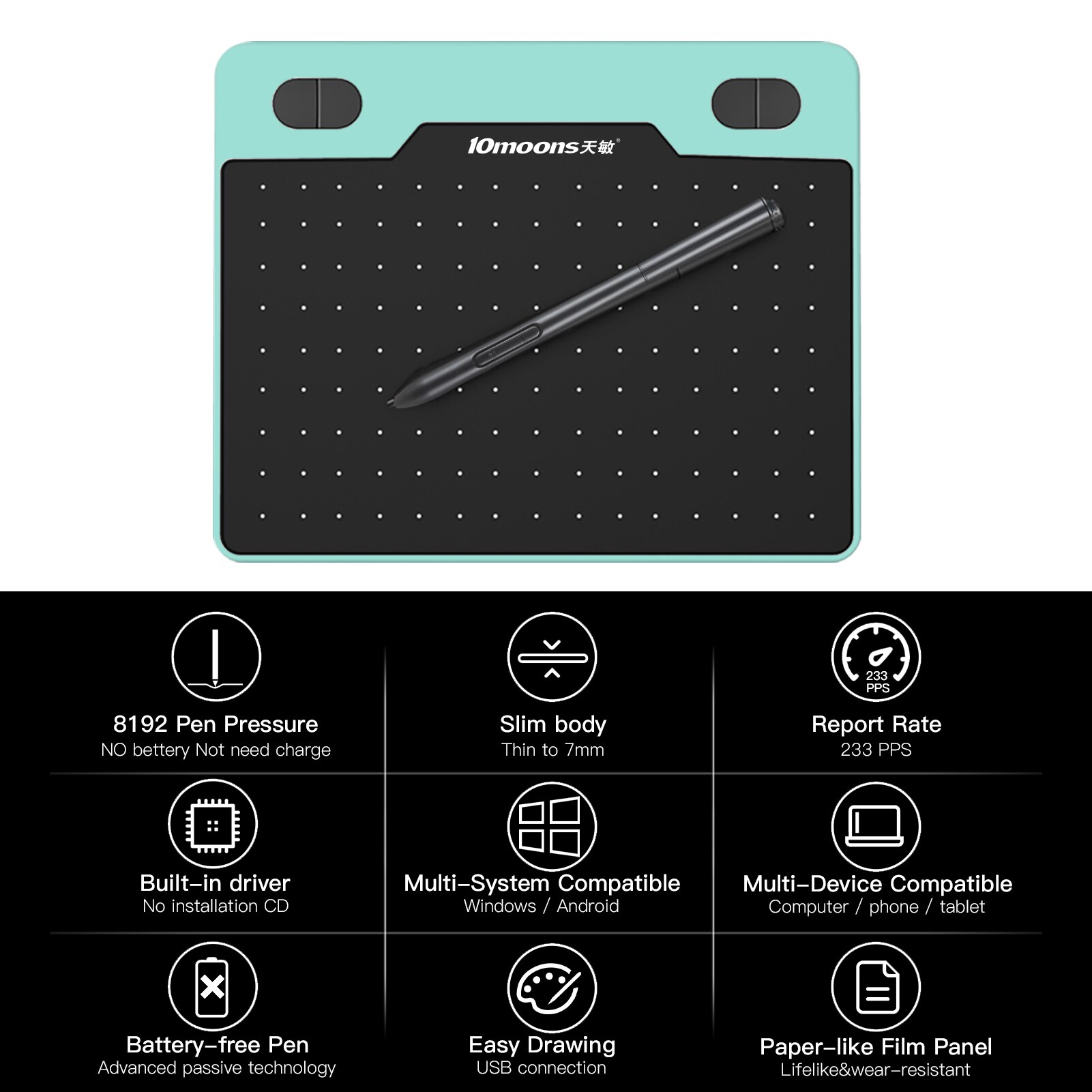 10 księżyców T503 cyfrowy tablet graficzny robić rysowania Ultralight bezbateryjny rysik 8192 poziomy ciśnienie 4 Kys android OTG