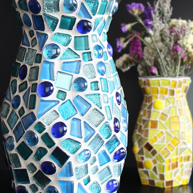 Azulejos de mosaico de vidrio diversificado, materiales para manualidades de mosaico DIY, mezcla de colores/formas, piedras de mosaico brillantes redondas/triangulares/cuadradas, 250g/8,81 oz