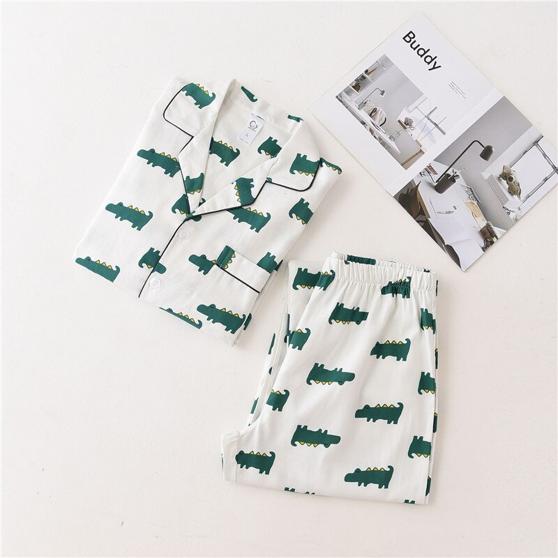 JULY'S SONG Women Spring Cotton Soft Printing Pajamas Set 2 Pieces Sleepwear Long Sleeve Trousers Women Casual Homewear