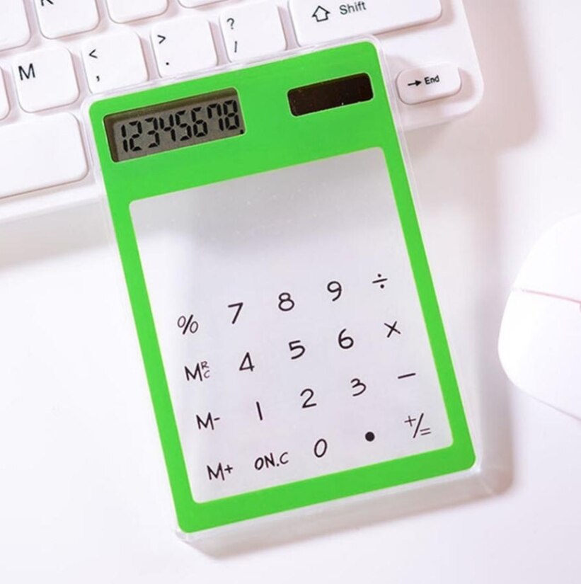 Universal 8 Digit Screen Ultra slim Transparent Solar CalculatorStationery Clear Scientific Calculator Office: Green