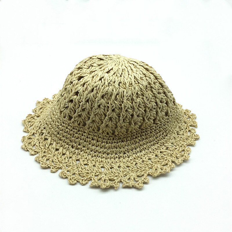 Kids Zomer Strand Handgemaakte Floppy Strooien Hoed Kinderen Meisjes Natuurlijke Opvouwbare Papier Schipper Strooien Hoed