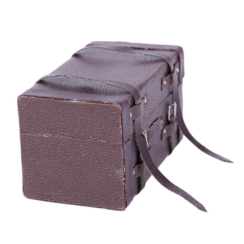 Mini caja de equipaje de madera de cuero Vintage en miniatura para casa de muñecas, 1:12