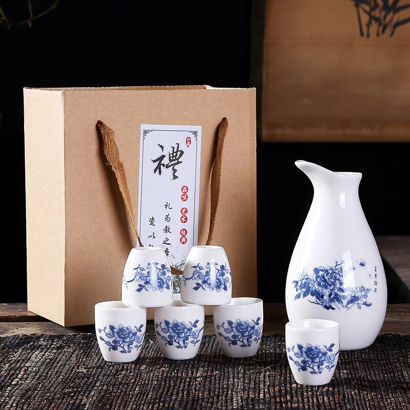 Japansk sake set 7 delar sake set handmålad porslin keramik traditionella keramiska koppar hantverk vinglas låda: 2