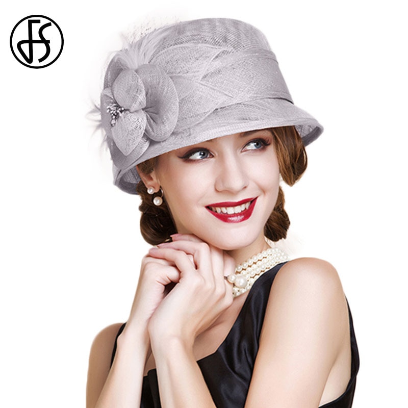 FS Sinamay-sombreros de flores para mujer, sombrero rosa de ala ancha, estilo Derby, tocado para boda, iglesia, , Chapeu femenino