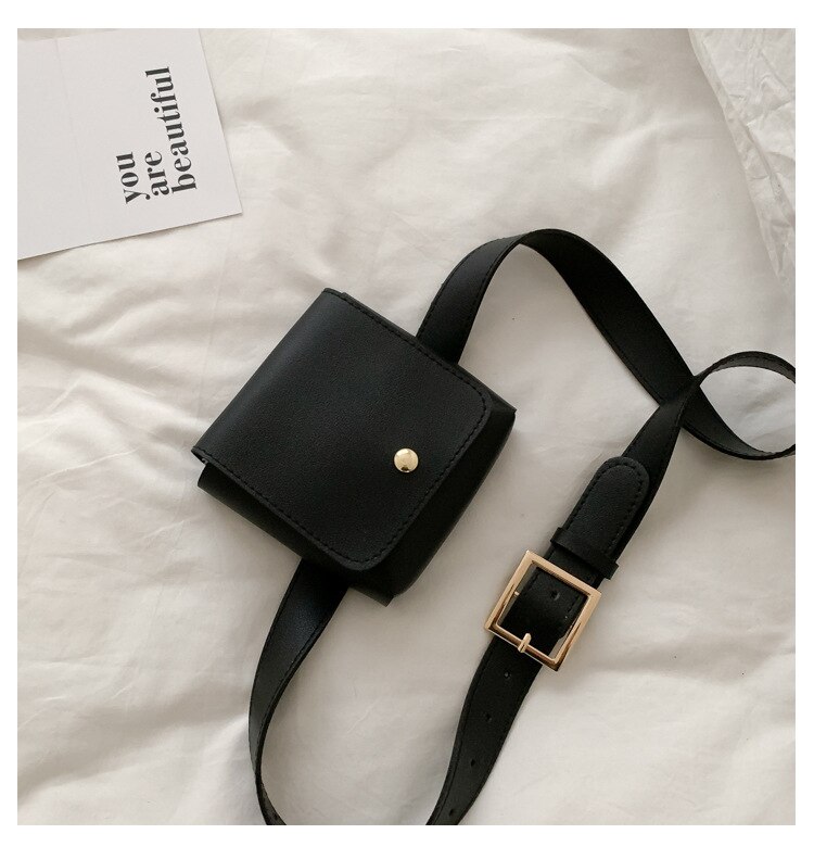 Mode Vrouwen Riem Zakken Effen Kleur Schouder Taille Zakken Vrouwen Pu Leather Casual Purse Portemonnee Borst Riem Crossbody Tas: Black