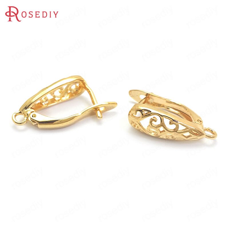 (37204)6 uds. De latón dorado con patrón de 17MM y 24K rizado en forma de gota, pines de pendientes, aretes, corchetes, fabricación de joyas, suministros