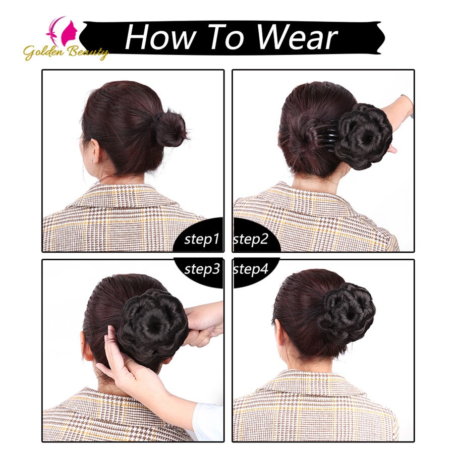 Golden Beauty Women's Synthetic Hair Curly Chignon With Plactic Comb Bride Wedding Clip In Hairpiece Extensions