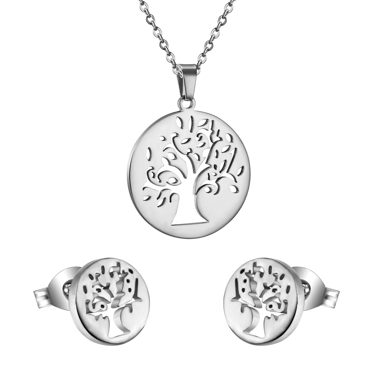 Luxukiskids-collier et boucles d'oreilles en or pour femmes, pendentif grand arbre, bijoux indiens, style dubaï, idée: Steel