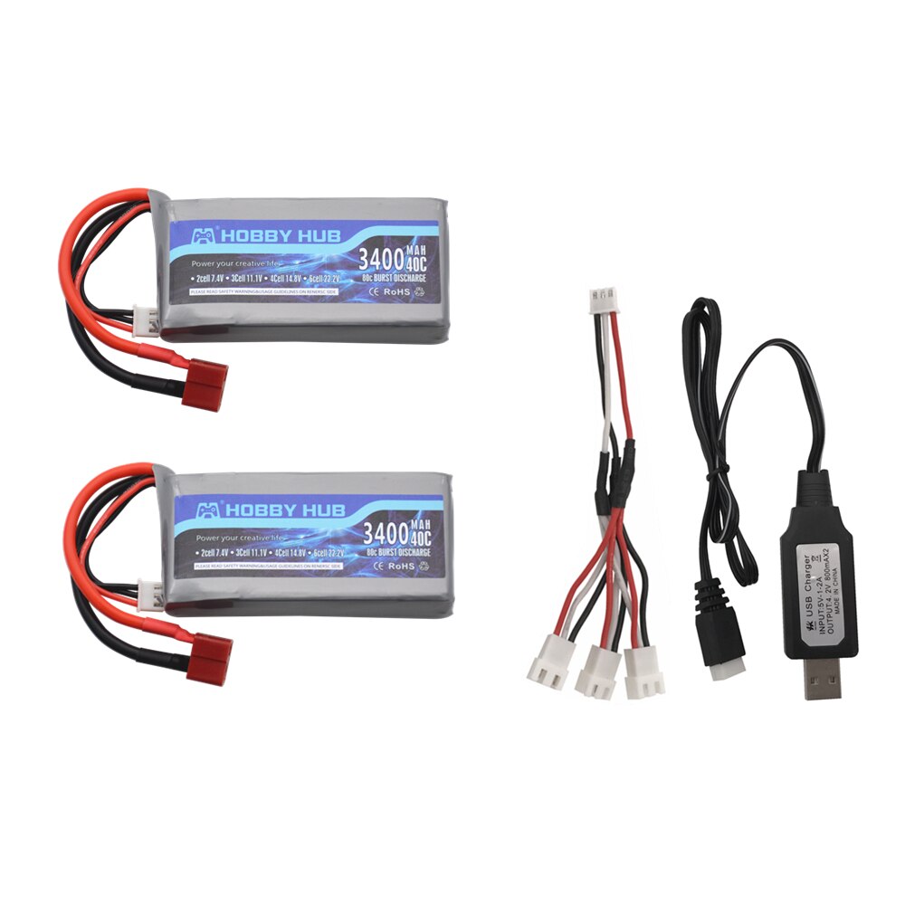 Batería Lipo de 7,4 v y 3400mah para Wltoys 12428 12423, vehículo RC de cuatro ruedas, coche de control remoto, batería de 1500mAH, 7,4 v, 03 Q39 Feiyue, pieza de cargador de control remoto: Amarillo claro