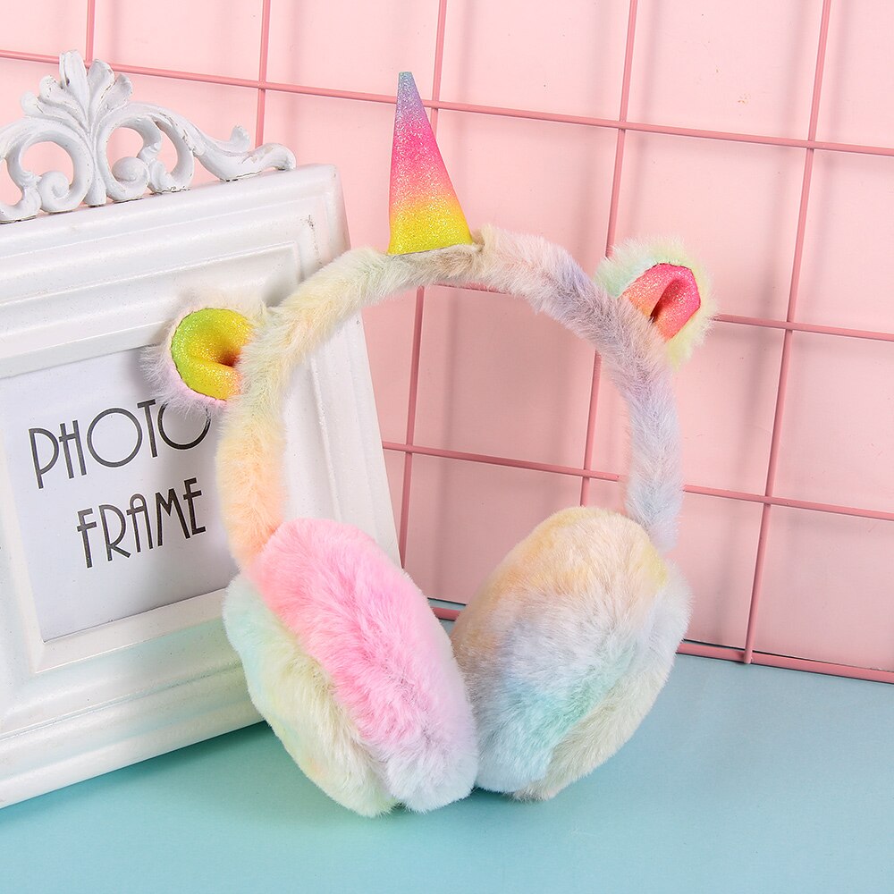 Lovely Winter Ear Muffs Ear Warmer Thicken Plush Unicorn Earmuffs Fluffy Sequin Ear Cover Cute for Cold Weather
