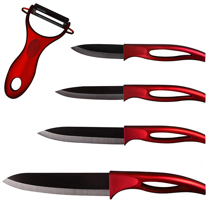 Juego de cuchillos de cerámica 6 "5" 4 "3" pulgadas Color rojo mango pelador de frutas y vegetales cuchillos cocina zirconia cuchillo cerámico negro